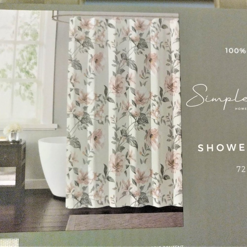 Simple Living Floral Print 100% Cotton Shower Curtain 72 in X 72 in  NWT